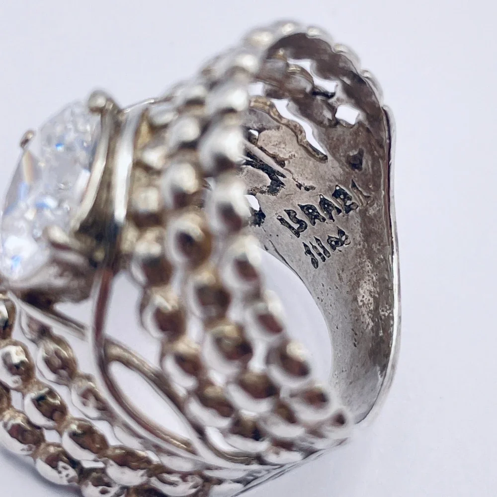 Shablool Israel Didae Sterling Silver Ring Cubic Zirconia Sparkling CZ Wide Ring